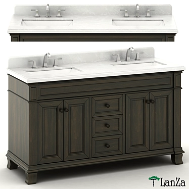 Wooden Double Sink Vanity: Metal Faucet 3D model image 1 