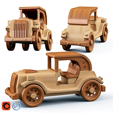 Classic Cabriolet Wood Toy 3D model image 1 