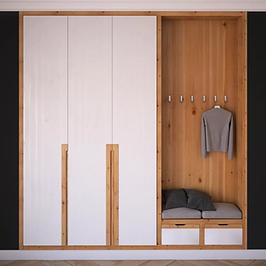 Classic Wood Hall Wardrobe 3D model image 1 