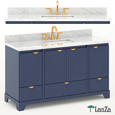 Blue Wood Double Sink Vanity 3D model image 1 