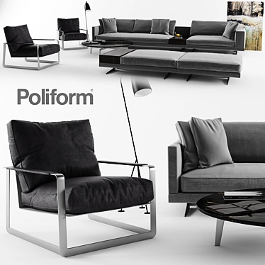 Poliform Set 05: Sofas, Armchair, Coffee Table 3D model image 1 