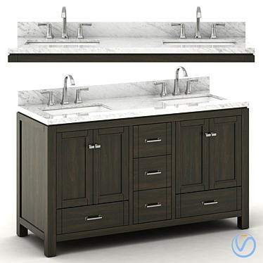 Elegant Double Sink Wood Vanity 3D model image 1 