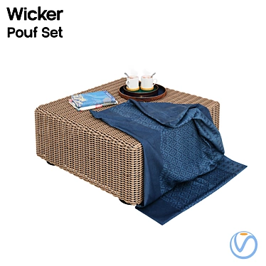 Wicker Bliss Pouf Set 3D model image 1 