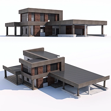 Modern Two-Story Home with Garage & Canopy 3D model image 1 