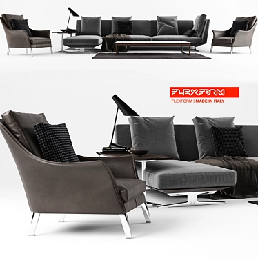 Flexform Evergreen Sofa Set: Boss Armchair, Gipsy Table & Vibia I.Cono Lamp 3D model image 1 