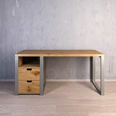 Industrial 1 Table: 2 Drawers, Shelf 3D model image 1 