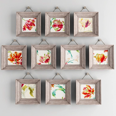 Floral Art 10-Piece Collection with Frames 3D model image 1 