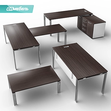 Executive Bent Work Tables on Metal Frame 3D model image 1 