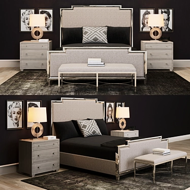 Luxury Bedroom Set: Bed, Nightstand, Bench 3D model image 1 