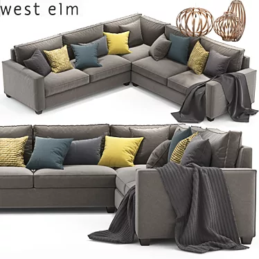 Modern West Elm Henry Sectional Sofa & Bentwood Pendant 3D model image 1 