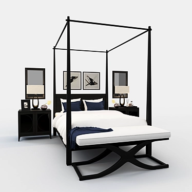Elegant King Canopy Bed Set 3D model image 1 