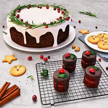 Festive Christmas Food Set 3D model image 1 