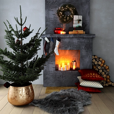 Festive Fireplace: Christmas Decor 3D model image 1 