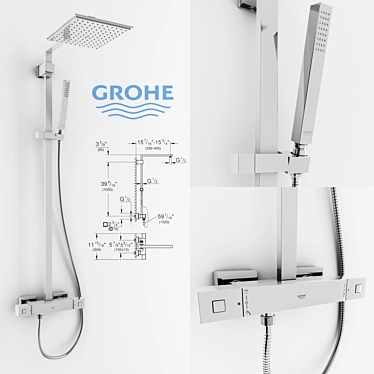 Stylish Grohe Cube Shower System 3D model image 1 