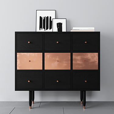 Elegant Ash Sideboard with Oak and Copper Legs 3D model image 1 