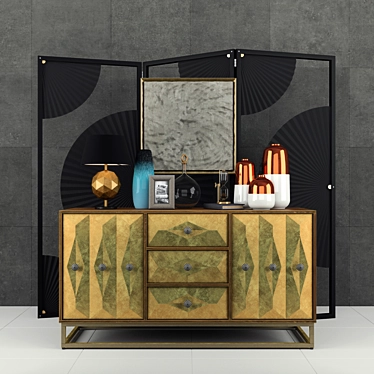 Brass Sideboard, Divider, Vases & More 3D model image 1 