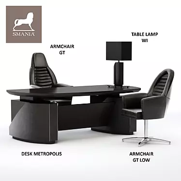 Smania Metropolis GT WI: Italian Writing Desk, Armchair & Table Lamp 3D model image 1 
