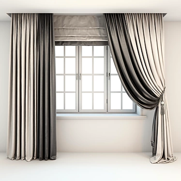 Two-Tone Roman Curtains with Pick-Up Brush 3D model image 1 