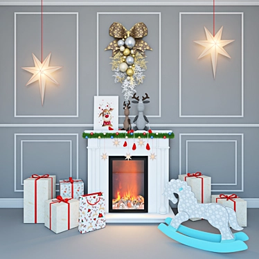 Festive Fireplace Gift Arrangement 3D model image 1 