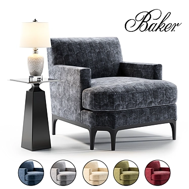 Baker Celestite Lounge Chair Set: 3D, Viridine Accent Table & Uttermost Mini Lamp 3D model image 1 