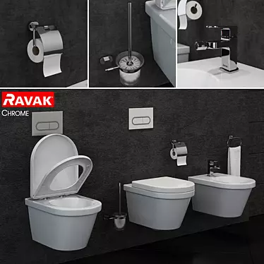RAVAK Chrome Toilet & Bidet Set 3D model image 1 