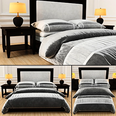 Elegant Gray and Goldie Hotel Bed 3D model image 1 