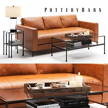 Pottery Barn Jake Set: 3D sectional, coffee table, lamp & decor 3D model image 1 