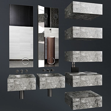 Elegant Stone Square Wall-Mounted Washbasin 3D model image 1 