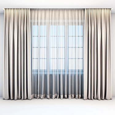 Title: Beige Satin Straight Curtains with Modern Tulle 3D model image 1 