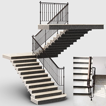 Elegant Iron Railing Staircase 3D model image 1 