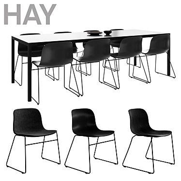 Modern Hay Dining Set: T12 Table & AAC08/JW01 Chairs 3D model image 1 