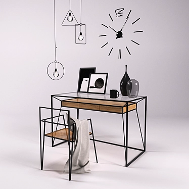 Modern Work Desk with Stylish Decor 3D model image 1 