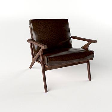Mid-Century Leather Walnut Chair 3D model image 1 