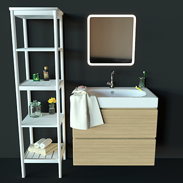 IKEA Bathroom Set: Hemnes Shelving Unit and Godmorgon/Broviken Vanity 3D model image 1 