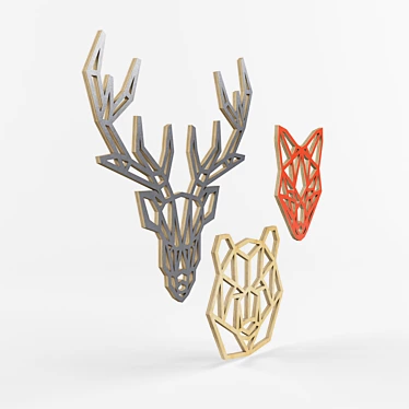 Plywood Animal Figurines: Deer, Bear, Fox 3D model image 1 
