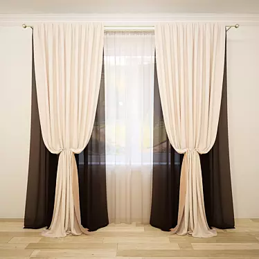 Elegant Curtain Combo: Straight + Central Tieback & Tulle 3D model image 1 