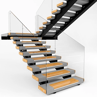 Wooden insert illuminated concrete staircase 3D model image 1 