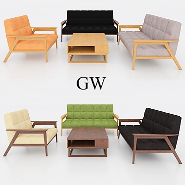 Modern 3P/2P/1P GW Sofa 3D model image 1 