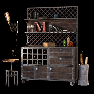 Industrial Loft Décor Set 3D model image 1 