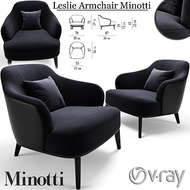 Elegant Leslie Armchairs by Minotti 3D model image 1 