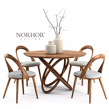 NORHOR Bergen Round Table & Walnut Chair 3D model image 1 