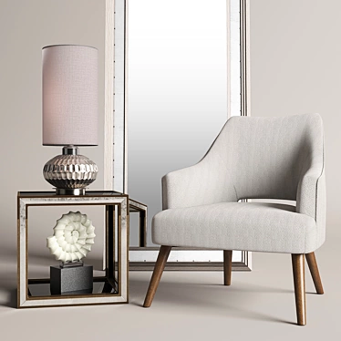 Chenille Comfort: Dree Accent Chair & Barren Mirror 3D model image 1 