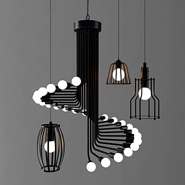 Nordic Loft Industrial Chandelier 3D model image 1 