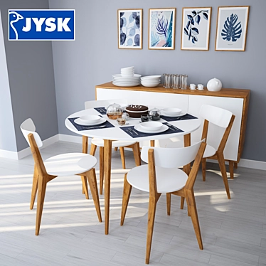 Elegant Jysk Dinner Set: JEGIND Chair, D105 mm Table, & GAMMELGAB Sideboard 3D model image 1 