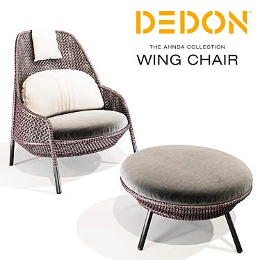 AHNDA Wing Chair and Footstool: Elegant Comfort for Ultimate Relaxation. 3D model image 1 