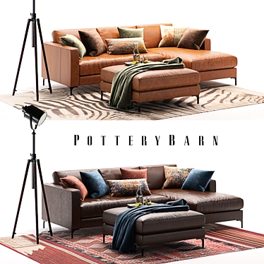 Pottery Barn Jake Leather Set 3D model image 1 