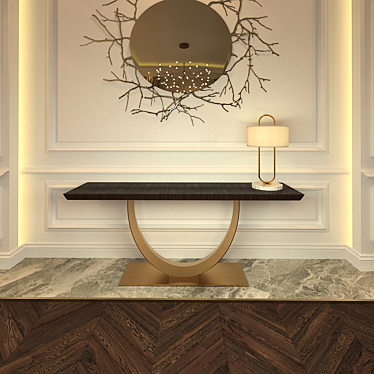 Walnut & Copper Luxury Console 3D model image 1 