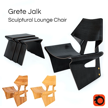 Grete Jalk Chair & Table Set 3D model image 1 