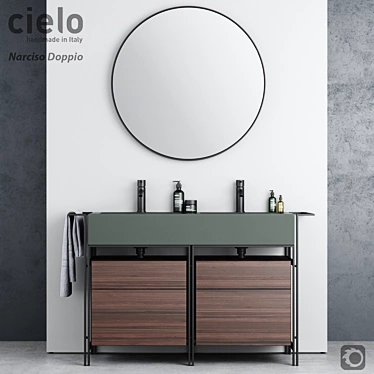 Modern Narciso Doppio Wash Basin - Stylish Design & Ample Storage 3D model image 1 