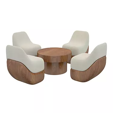 Modern Walnut Sofa Set 3D model image 1 